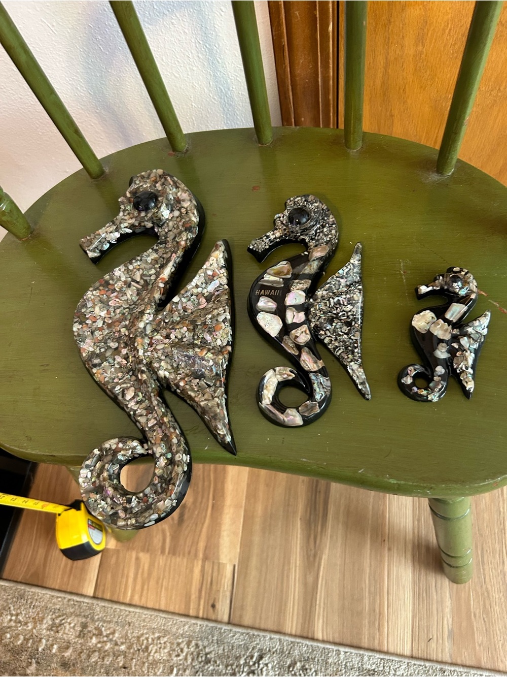 Vintage Abalone Shell Seahorse Wall Decor - Black Finish